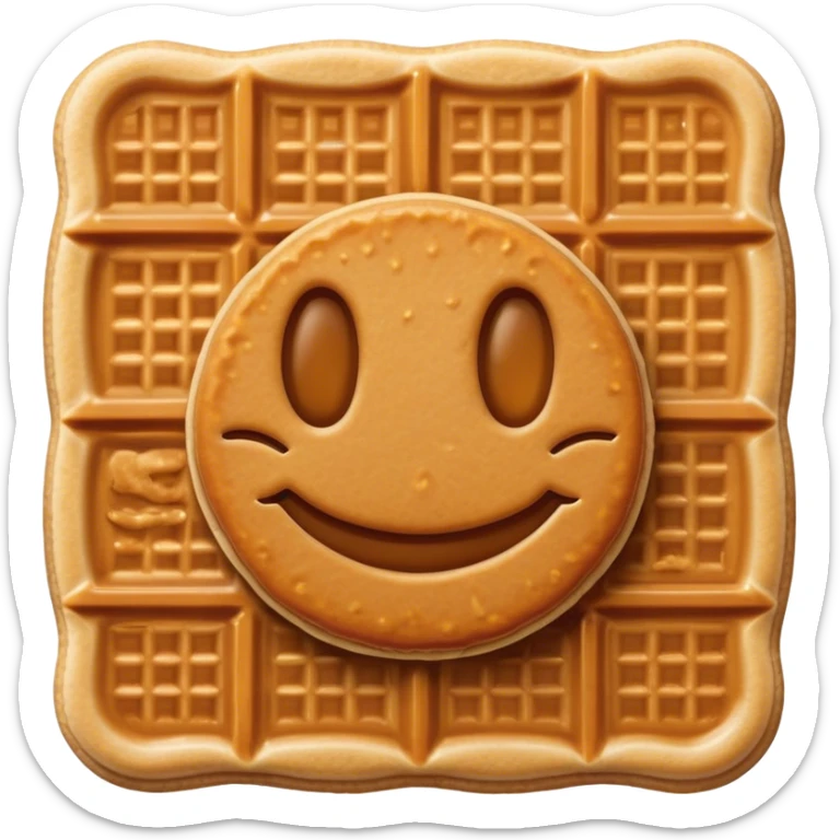 Cinematic Realistic Stroopwafel Dessert Emoji, depicted as a delicate caramel-filled waffle cookie rendered with crisp textures and warm, inviting lighting. sticker