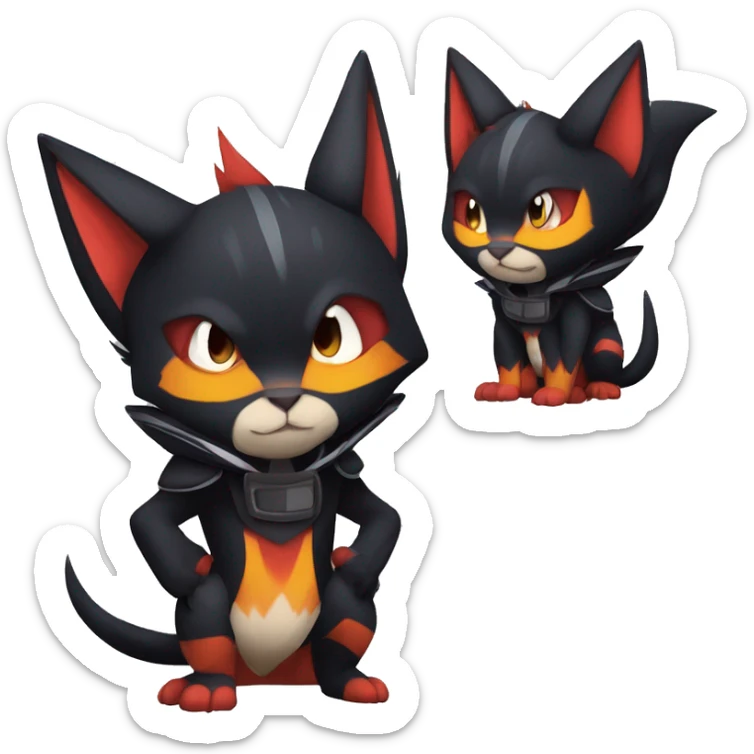 Cool Anthro Black Noibat-Quilava-Litten-Pokémon with edgy stripes hoodie spiked collar punk Full Body sticker