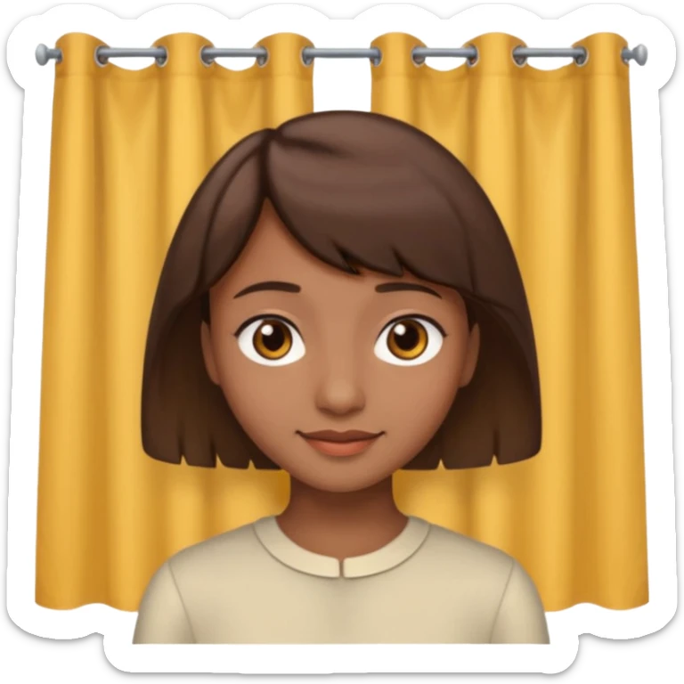 une peau brune mais pas trop de cheveux marron un peu vie avec une mèche un peu rideau mais pas trop longues des yeux marrons pas vraiment trop éclatant un beau petit sourire une peau un peu marron mais pas trop clair sticker