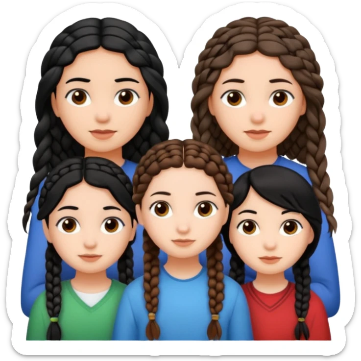 3 girls, one with straight black hair, other with wavy brown hair and the last one with braids  sticker