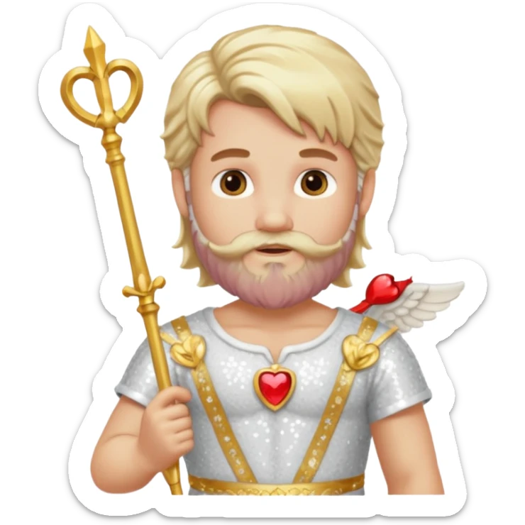 Cupid, God of Love from Gods and Goddesses with long blond hair and beard, ivory sequin outfit sticker