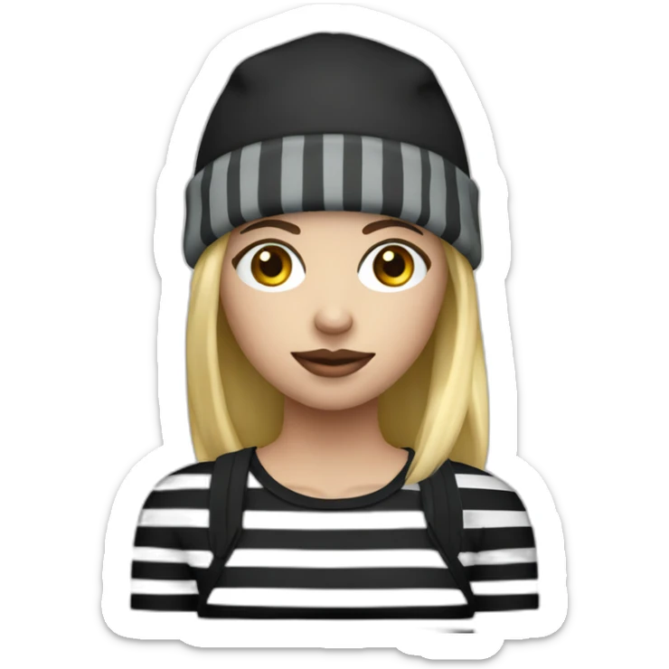 bank robber blonde woman with black beanie hat eye mask and striped shirt sticker