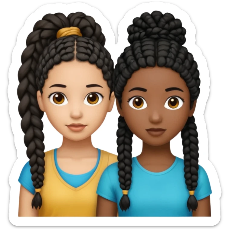 3 girls, 2 of them lightskin one has curly hair one in a ponytail  both black hair and the last girl darkskin with braids sticker