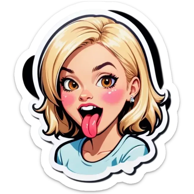 Blonde female with tongue out of mouth sticker