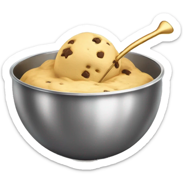Realistic gold mixing bowl of cookie dough and with gold wisk in the bowl with it. sticker
