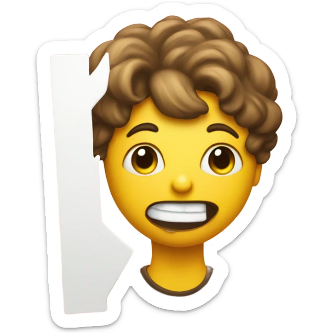 A yellow emoji that looks like its flirting and holding up a white sign that says “kiss me” sticker