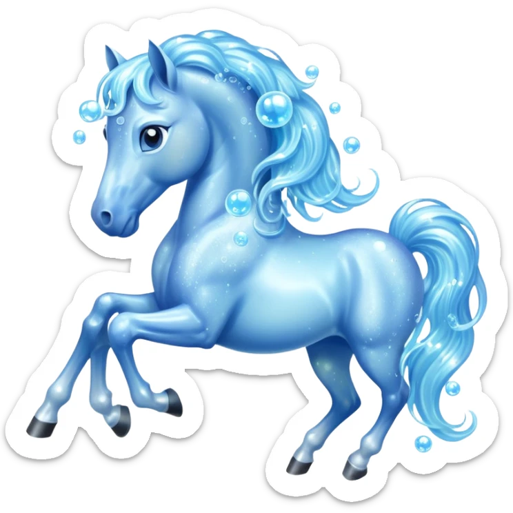 A magical horse made entirely of transparent bubbles and water, with a flowing mane of small bubbles sticker