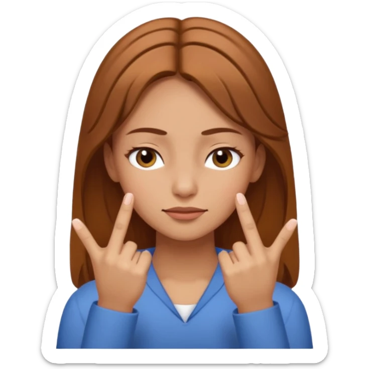 White but tan person with lightish brown hair girl has eyes lightly closed and index and middle fingers held on the temples of the forehead has if she is thinking and knows and sort of smirking sticker