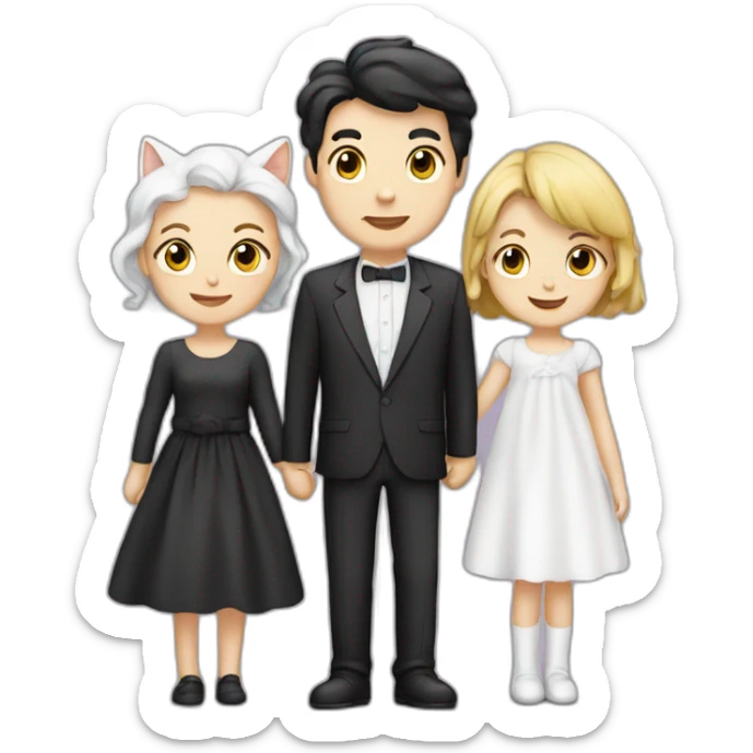 Family- mum-dad-baby girl-white cat-black cat sticker