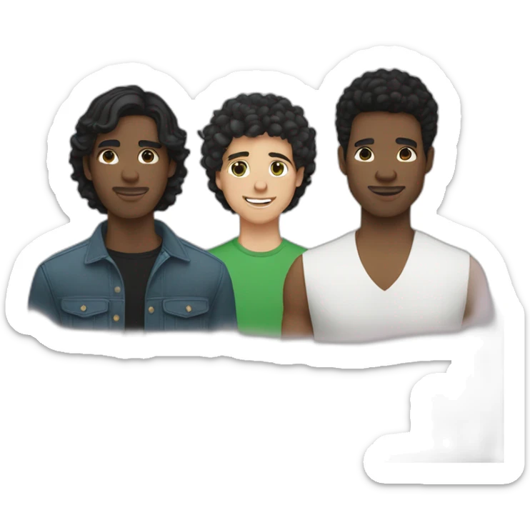 Gay couple, white man with black hair and green eyes, black man with black hair and black eyes sticker