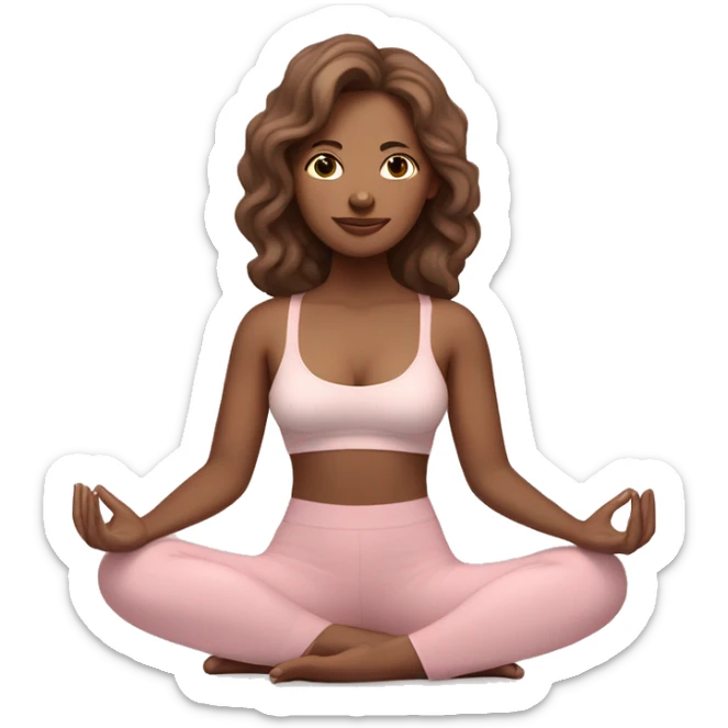 Light skinned girl with wavy brown hair meditating with light pink yoga pants and bra sticker