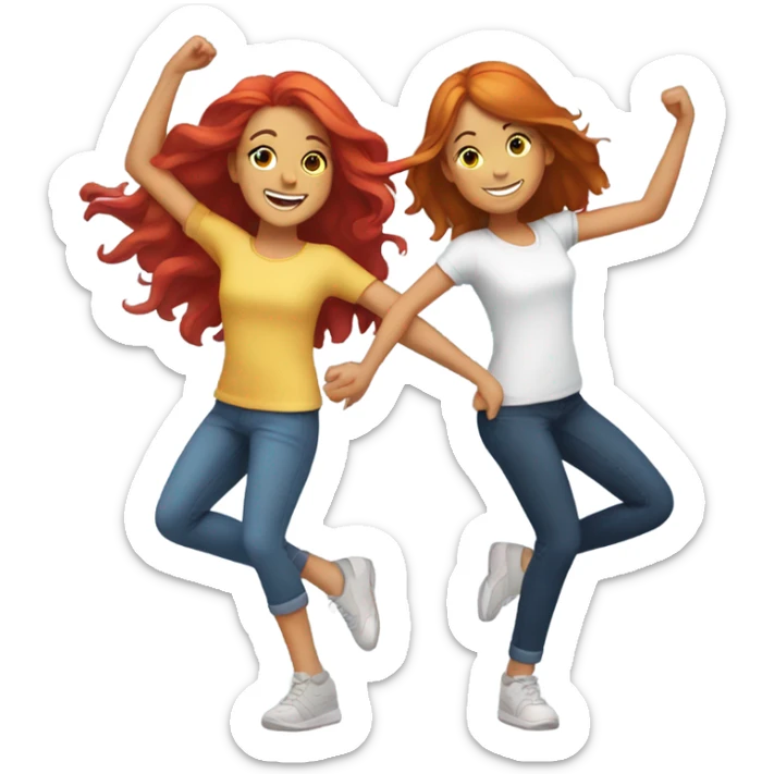 Redhair girl and brown hair girl dancing sticker
