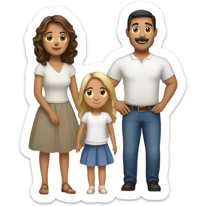 Puerto rican beard short brown hair  husband with blond long hair wife and brown long hair daughter Family  sticker