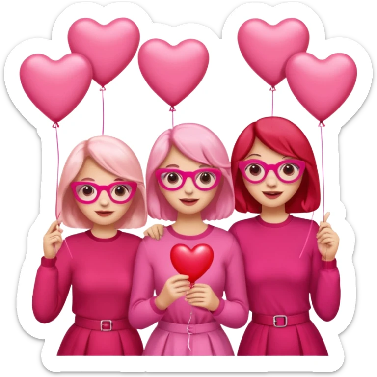 galentines party : change their outfits in red and pink, add pink heart balloons and pink glasses in their hands sticker