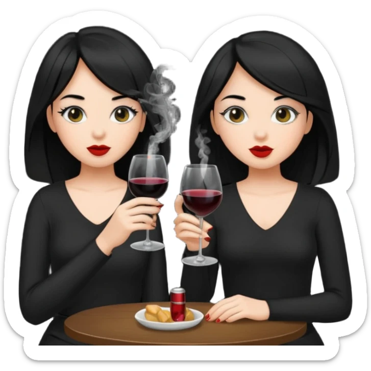 2 girls in black 1 smoking and other girl drinking wine both black hair  sticker
