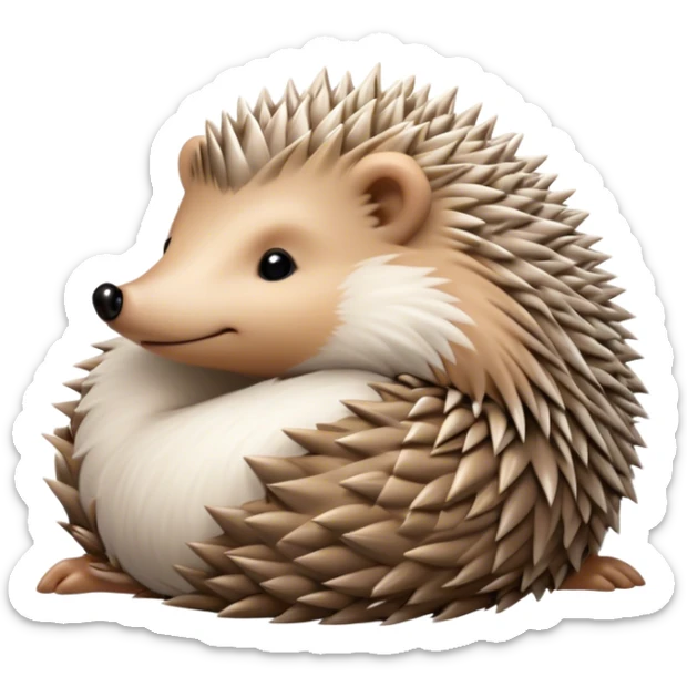 Beautiful and Majestic Hedgehog Portrait Emoji, Head and body resting in serene repose with a gentle, content smile, showcasing a delicately spiky yet soft body with eyes gently closed in peaceful slumber, Simplified yet exquisitely endearing features, highly detailed, glowing with a soft, drowsy forest light, high shine, relaxed and utterly enchanting, stylized with an air of timeless woodland majesty, soft glowing outline, capturing the essence of a beautiful and majestic hedgehog that embodies the serene charm of nature! sticker