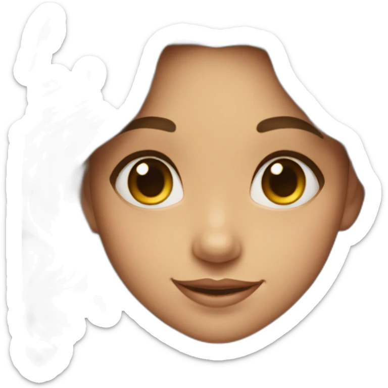 A girl with two dimples on her right cheek, long brown wavy hair, Kohl eyes sticker