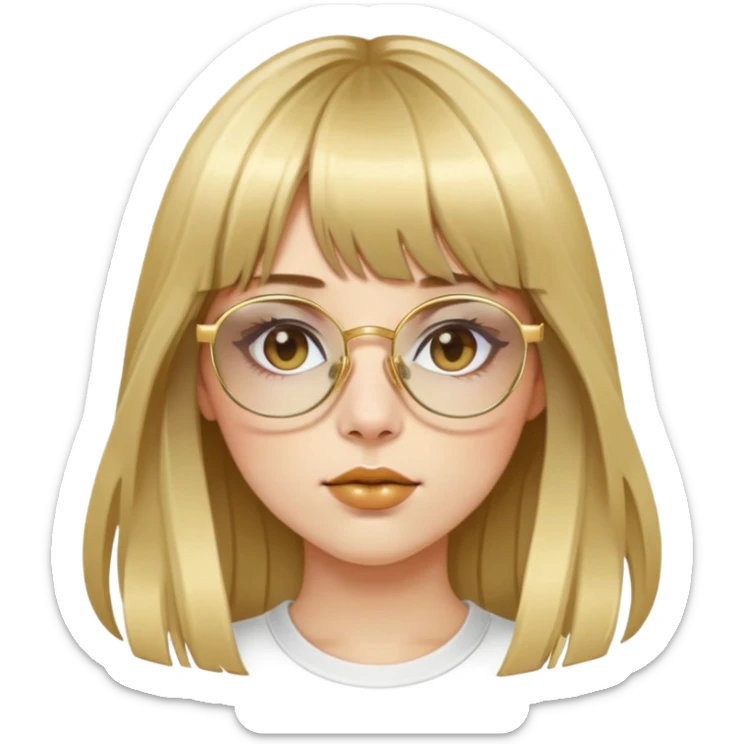 pretty girl with long layered hair and bangs with gold glasses and gold septum  sticker