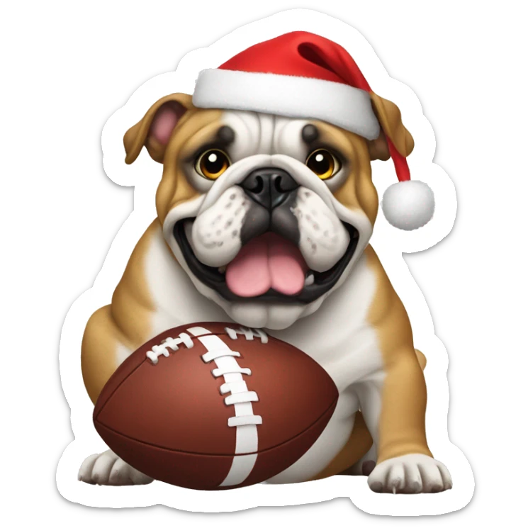 Bulldog holding football in a Santa hat  sticker