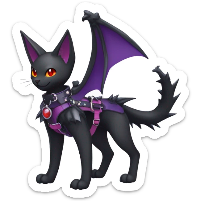 cool edgy cute pretty black punk red Purple ethereal fantasy nargacuga-bat-cat-Fakemon spiked collar harness full body sticker