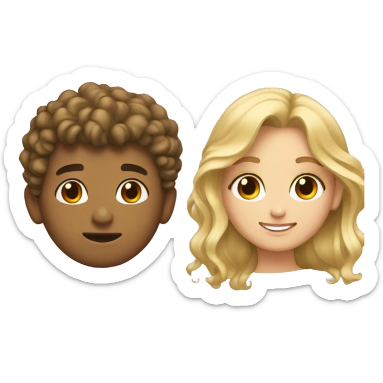 blonde girl kisin a boy with curly brown hair sticker