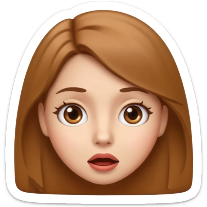 apple style emoji of a girl with fair skin, slightly slanted brown eyes, full lips, light brown hair, and a surprised expression sticker