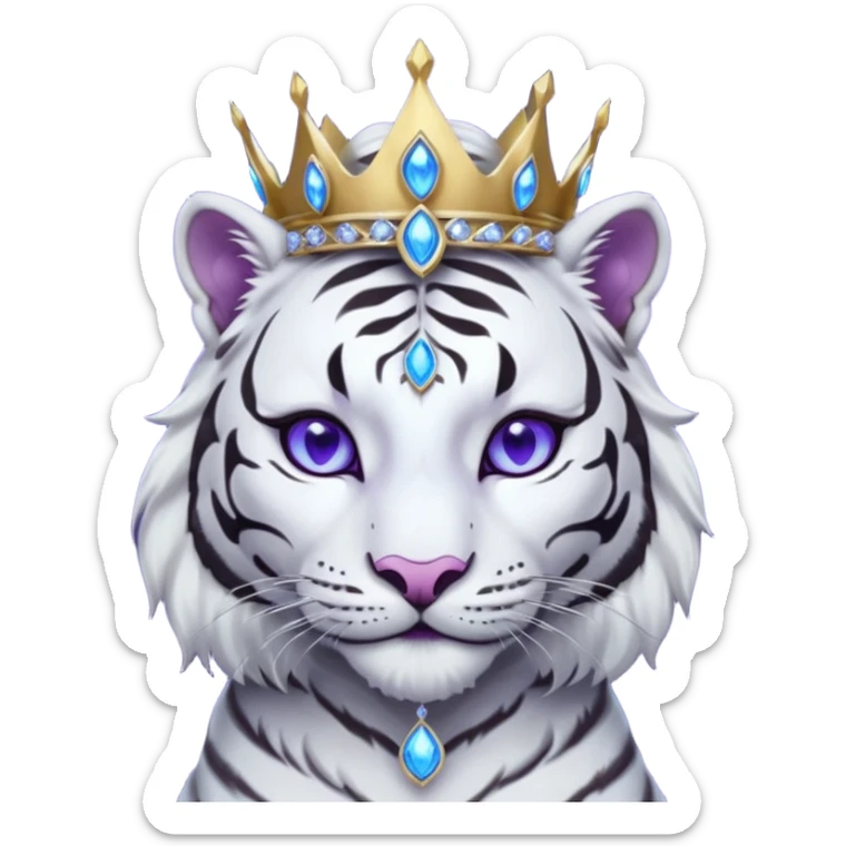 ESO Female white/black tiger khajiit leader of the umbral rose, glowing blue eyes, glowing blue 'third eye' gem; silver crown/tiara with purple gems sticker