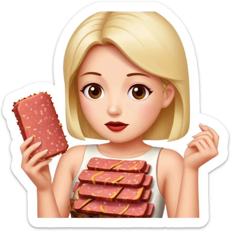 paris art woman with SPAM MEAT dress eating spam sticker