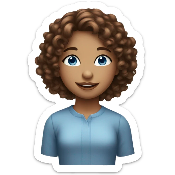 girl with blue eyes and brown curly hair and big lips with smiling eyes sticker