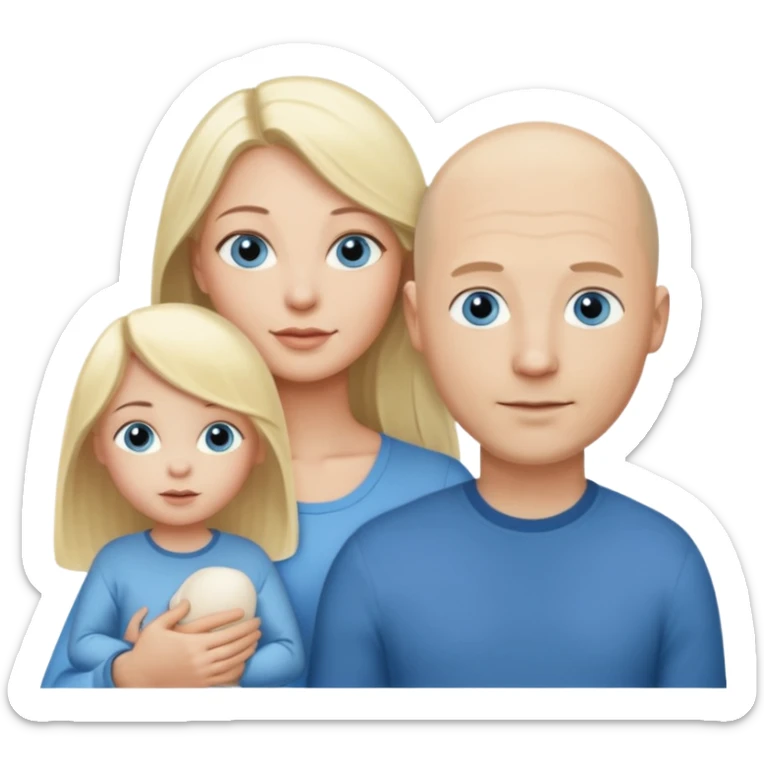 Eigene Familienbild - 3 Personen, Frau dunkle lange Haare,  Mann Glatze und blaue Augen, ein kind von 2 Jahren und blond und dunkle Augen  sticker