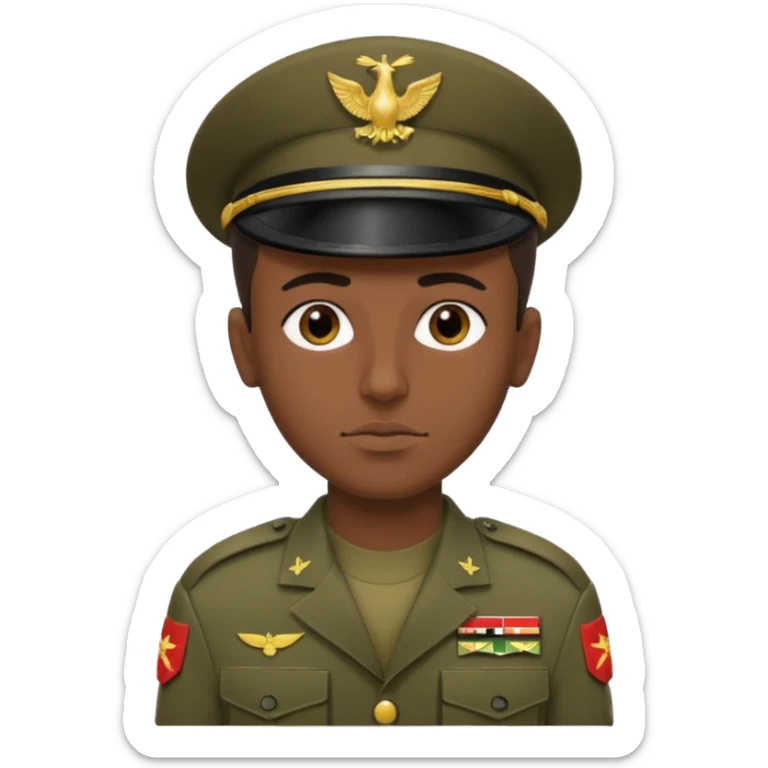 
portrait of an Iraqi soldier, from head to chest, with a neutral expression sticker