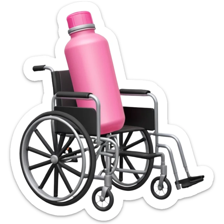 Pink water bottle sitting on a wheelchair with cars in the background  sticker