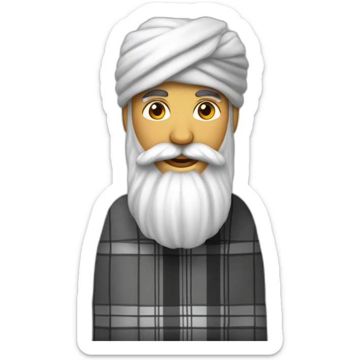 homme peau matte avec une très longue barbe noir un turban à carreaux blancs et une longue robe blanche sticker