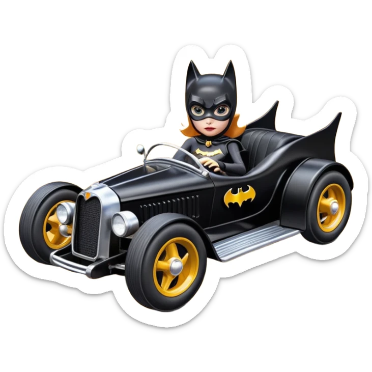 Hot wheels racing cartoons BatGirl’s sixty’s tv show 1932 stealth retro cat burglar sporty petite off-road pursuit mobile cruiser car (reclined seating position) sticker