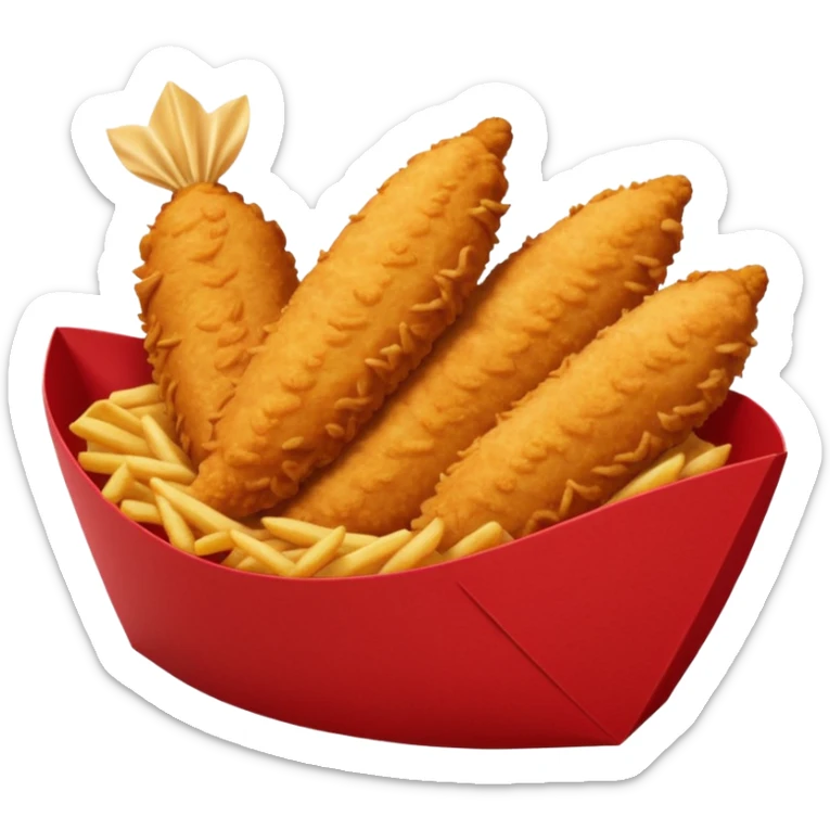 5 breaded chicken tenders of varying sizes and shapes in a red paper food boat sticker
