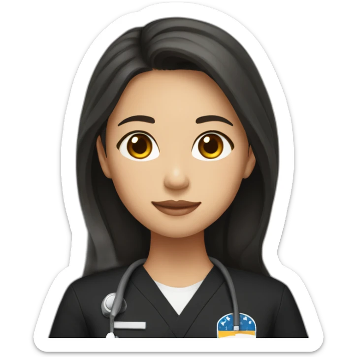 filipino girl with middle part and long brown hair in black scrubs unifrom sticker