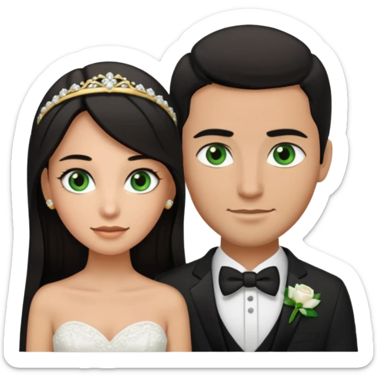 Bride has brown eyes. Bride has Black hair and brown eyes!!! Groom has green eyes and brown hair. White gold wedding bands sticker