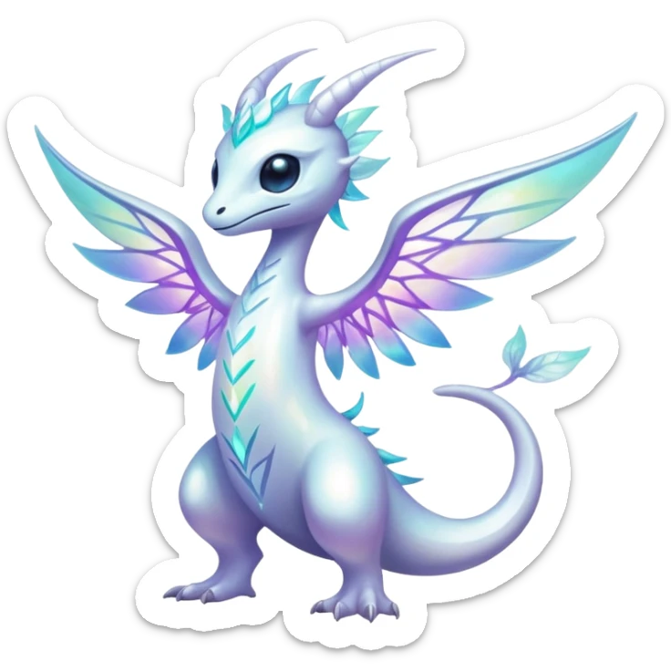 A bright whiteish iridescent divine legendary spiritual ethereal beautiful Fakémon-creature sticker
