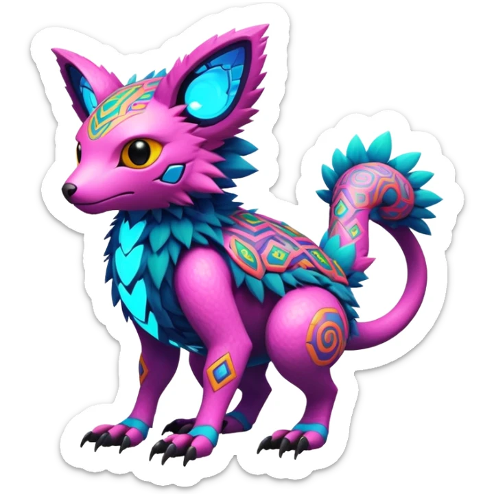  exotic futuristic lush cozy warm-colored modern colorful neon-colored cyber-Fakémon-Digimon-Trico-creature sticker