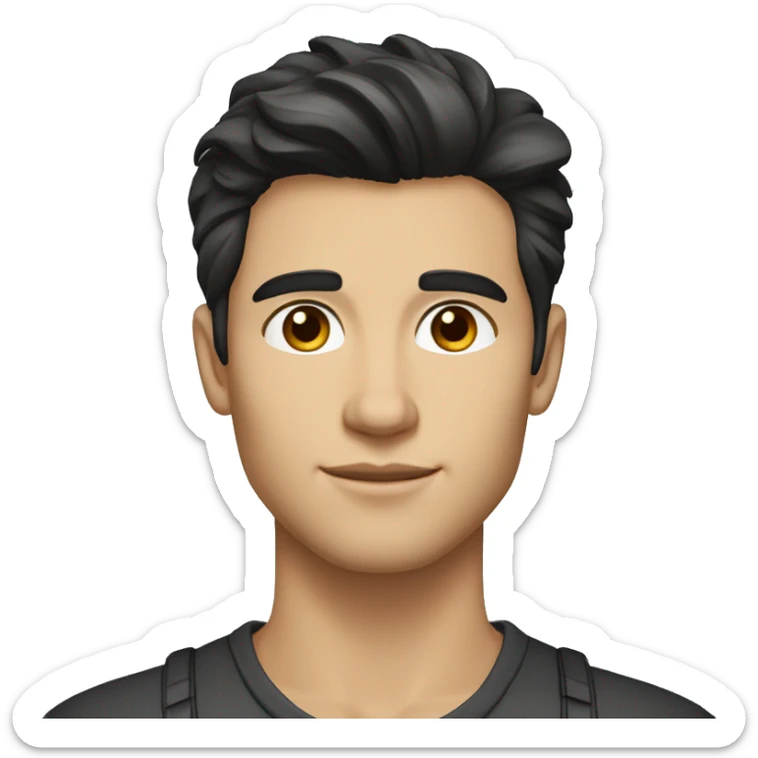 a handsome young man with brown eyes, dark hair, pompadour cut, small nose, small chin, small mouth, light white skin sticker