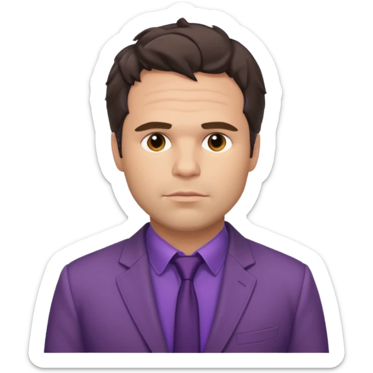 Mark Ruffalo with dark brown hair, purple shirt, beige suit jacket  sticker
