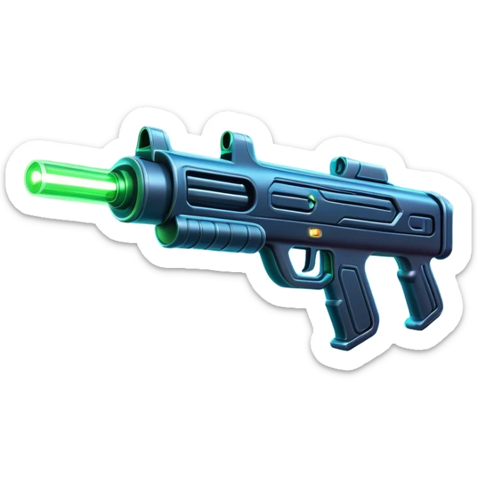 Clash of Clans aesthetic: Cinematic Playful Laser Rifle Emoji, rendered in a 3D vector-style similar to standard emojis with minimal shading and bold, simplified shapes. A compact, sleek energy weapon with futuristic contours and a glowing barrel, softly glowing with a sci-fi battle charm. Simplified yet unmistakably iconic, highly detailed and consistent, glowing with a soft pulsating radiance and high shine. Stylized with a touch of cosmic engineering and a soft glowing outline, capturing the essence of a cutting-edge energy armament with a playful, dynamic aura! sticker