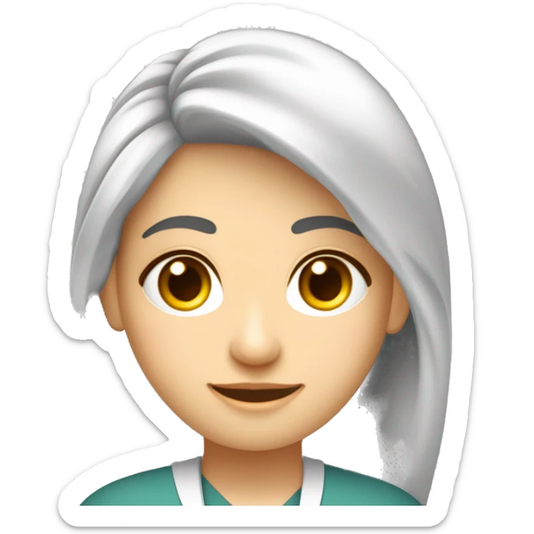 Crea un avatar de medio cuerpo de una nutricionista morena con ojos grandes y de color gris, cara fina, pelo rubio y largo, ojos grises, uniforme blanco, no incluí ningún elemento médico  sticker