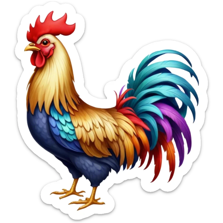 Cinematic Realistic depiction of a proud French rooster, rendered with detailed, textured feathers and a vivid, colorful comb, set against a rustic French countryside backdrop with soft, warm lighting sticker