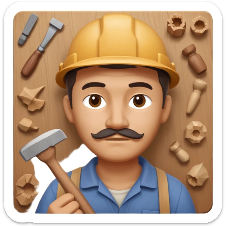 wood carving carpenter portrait, head and shoulders only, carving wooden figure with chisel, wood shavings visible, focused craftsman expression, artisan workshop vibe, 3D cartoon style, mobile game icon style, clean background, no text, no watermark
 sticker