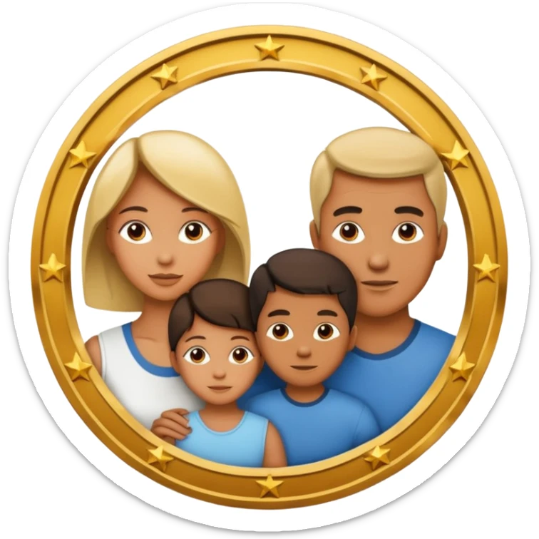 family of three (mom, dad, one child) with large euro symbol in the background sticker