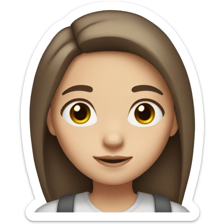cute girl with brown eyes and middle length straight brown hair. white skin and a cute style sticker