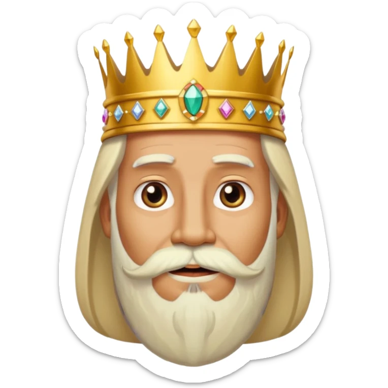 Create a cartoon-style emoji of Melchor, one of the Three Wise Men. Only show his face and crown. He has a kind, wise expression, a long white beard, and a golden crown with jewels. Make it colorful, simple, and suitable as an emoji. sticker