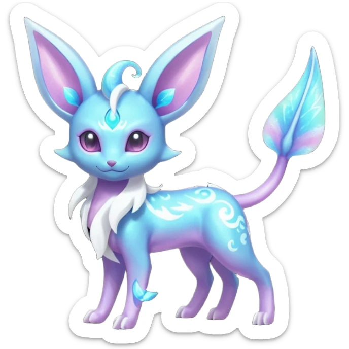 Shiny Sparkly Bioluminescent Glowing Espeon-Lumineon-Vaporeon-Amaura-Dragonair-Sylveon-Fakémon-hybrid-creature (full body)  sticker