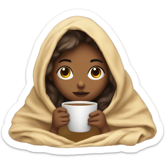 girl inside a blanket sipping coffee eyes closed sticker
